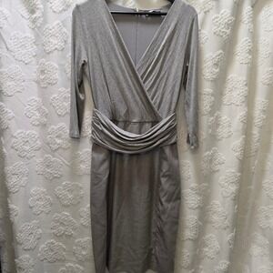 Max Mara Grey Mixed Media Wrap Sheath Dress 3/4 Sleeve Made in Italy Size 46